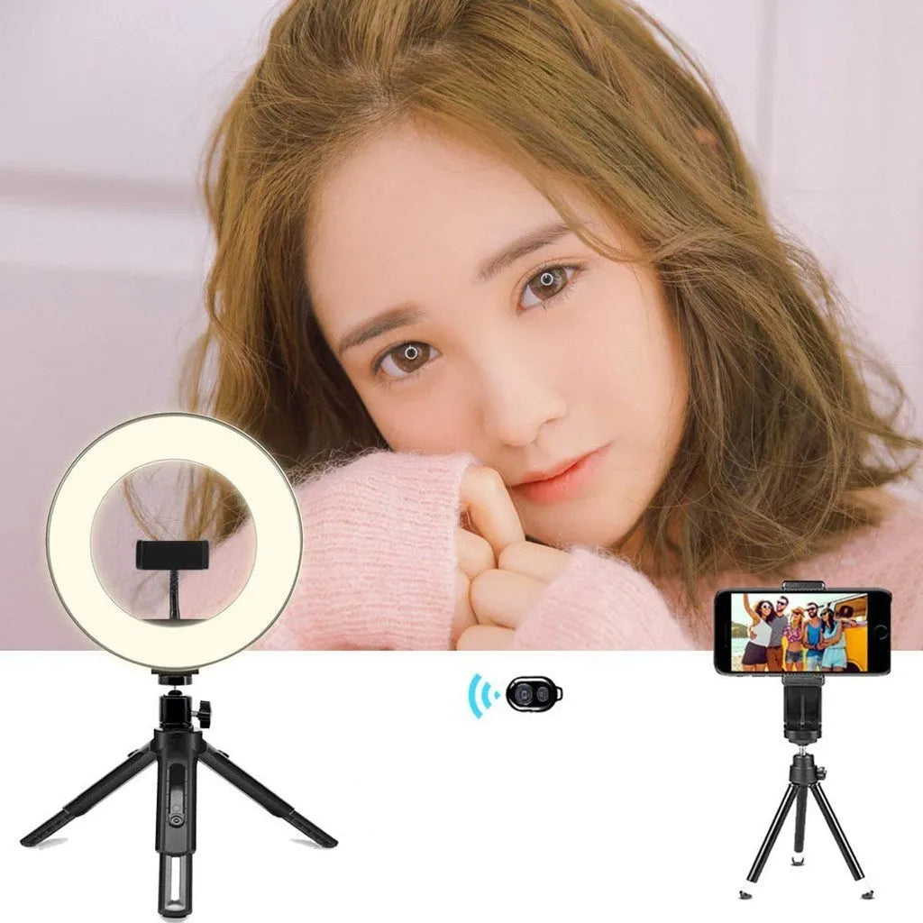 10-inch two-section telescopic ring macro flash live fill light with universal mobile phone mount, 5000K, plug-in