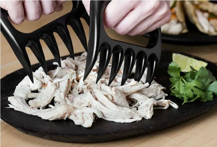 Black bear claw meat shredder set with patterned handles for barbecue preparation