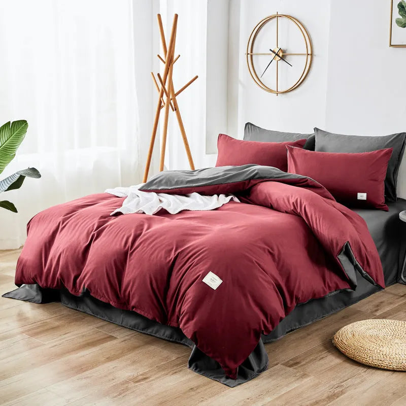 Bedding set with duvet cover, flat sheet and pillowcases in soft polyester microfibre, available in 1.2m to 2m sizes.