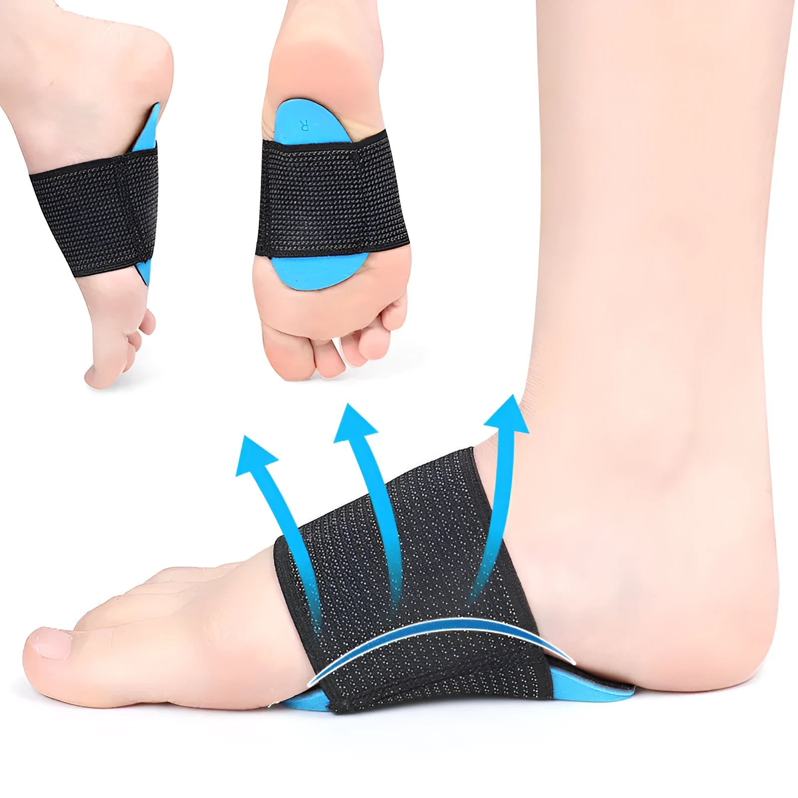 Blue elastic bandage arch support foot pads for flat feet in adult and children sizes