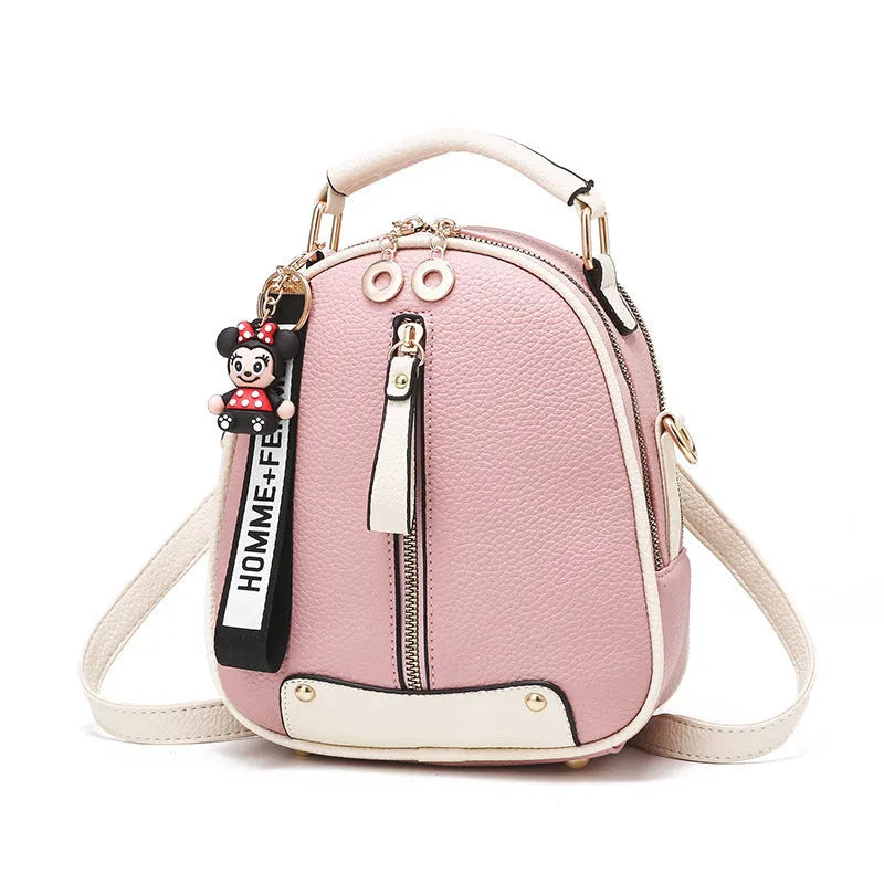PU leather women's backpack with car suture design, oval shape, and internal zipper pocket