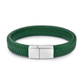 Classic men's genuine leather bracelet in black with 20.5cm length on a neutral background