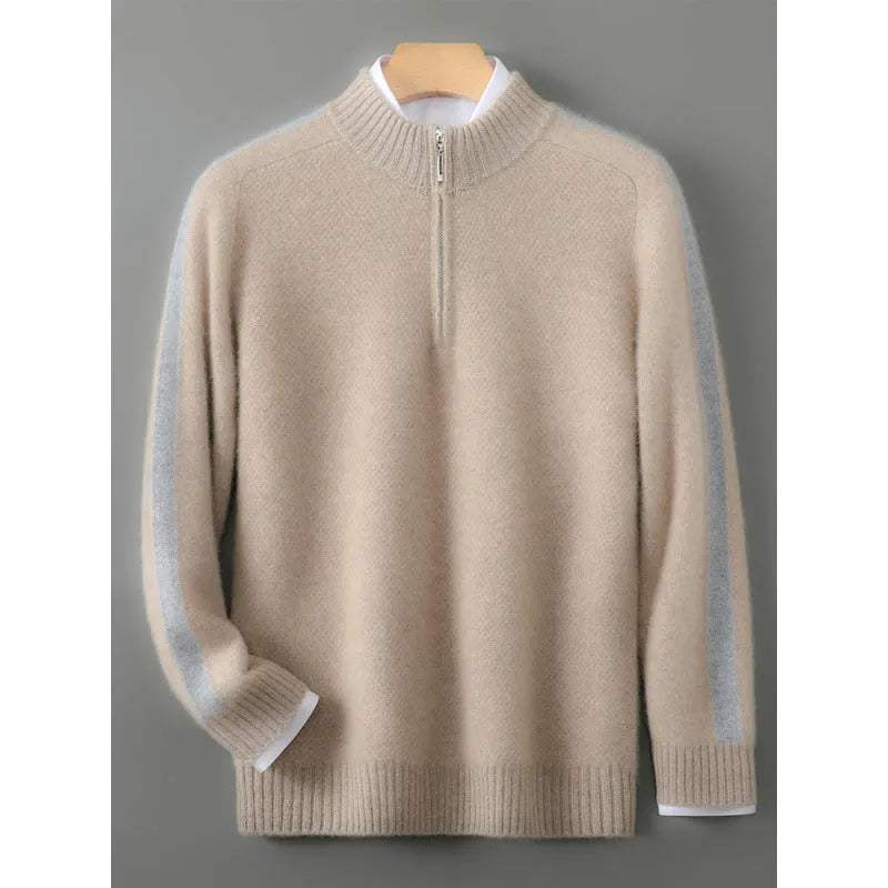 Sheep wool half-zip pullover sweater in slim fit shown in grey colour.