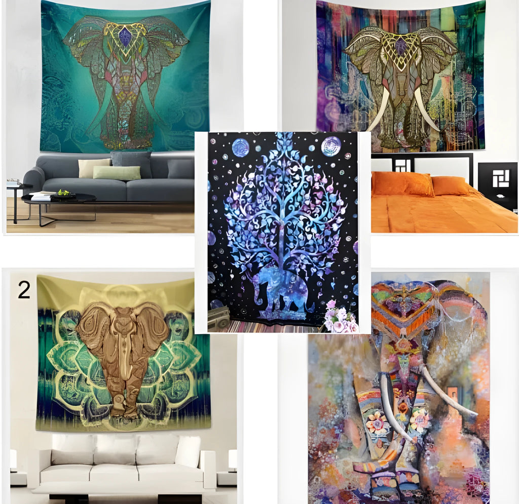 Stamp Bohemia beach blanket mural in Blue Colorful Tree pattern, polyester, 150x230cm thick