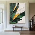 Hand-painted oil painting on canvas with green plants and banana leaves, rolled and unstretched