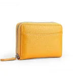 Genuine leather zipper coin purse in solid colour with anti-theft feature and sewing line detail.