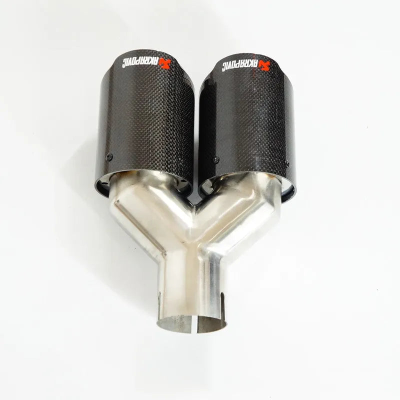XHJ carbon fibre and stainless steel one modified two tail throat car decorative exhaust pipe 250x185x89mm black bright finish