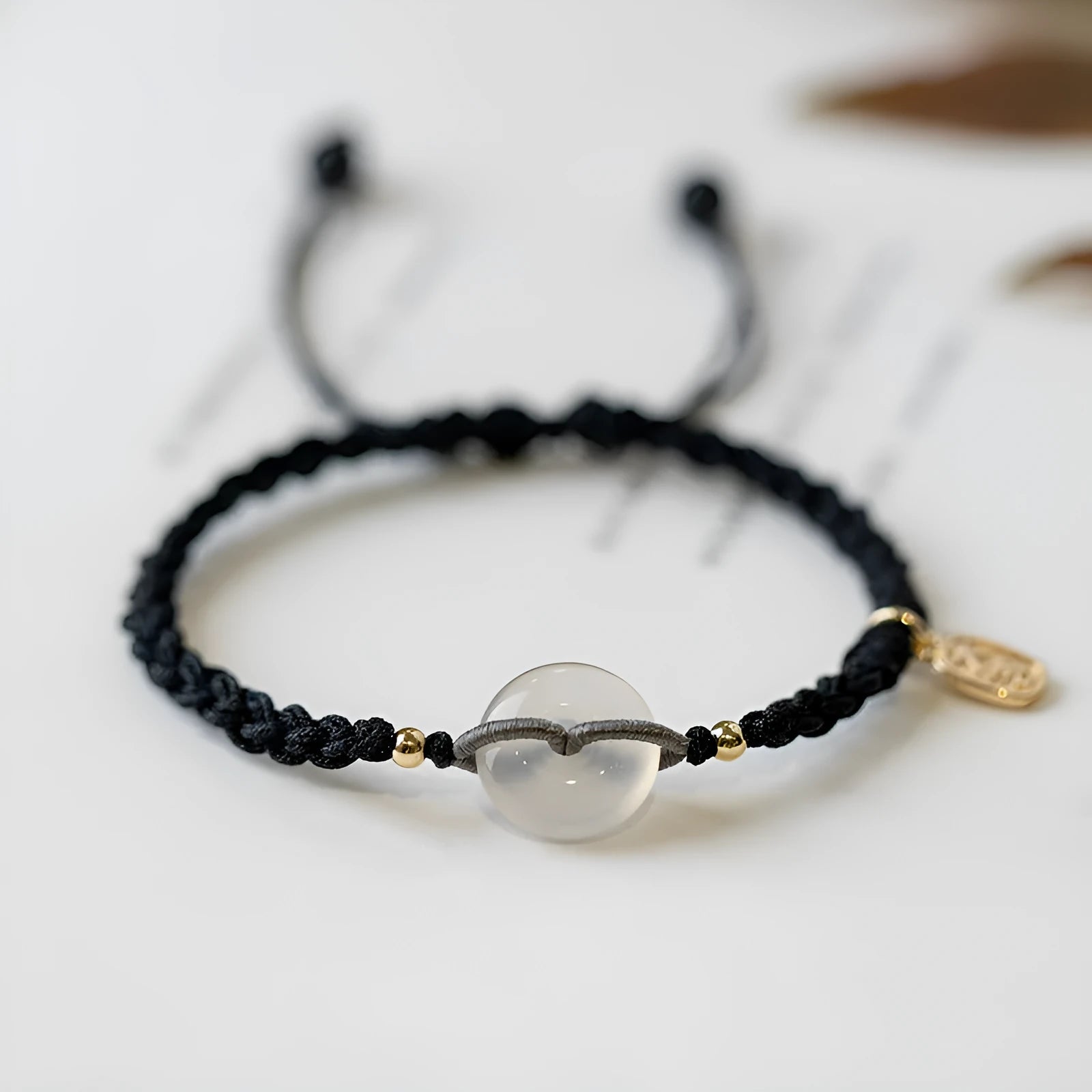 Women's vintage weave crystal bracelet with chamfered square grains on rope strap