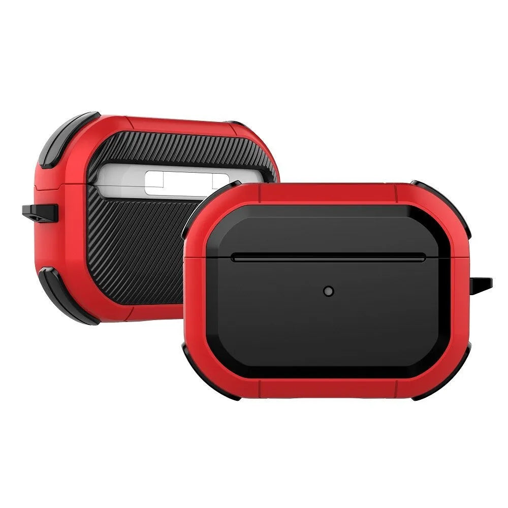 Black TPU and PC protective shell case for Apple AirPods Pro and AirPods 1/2 generation.