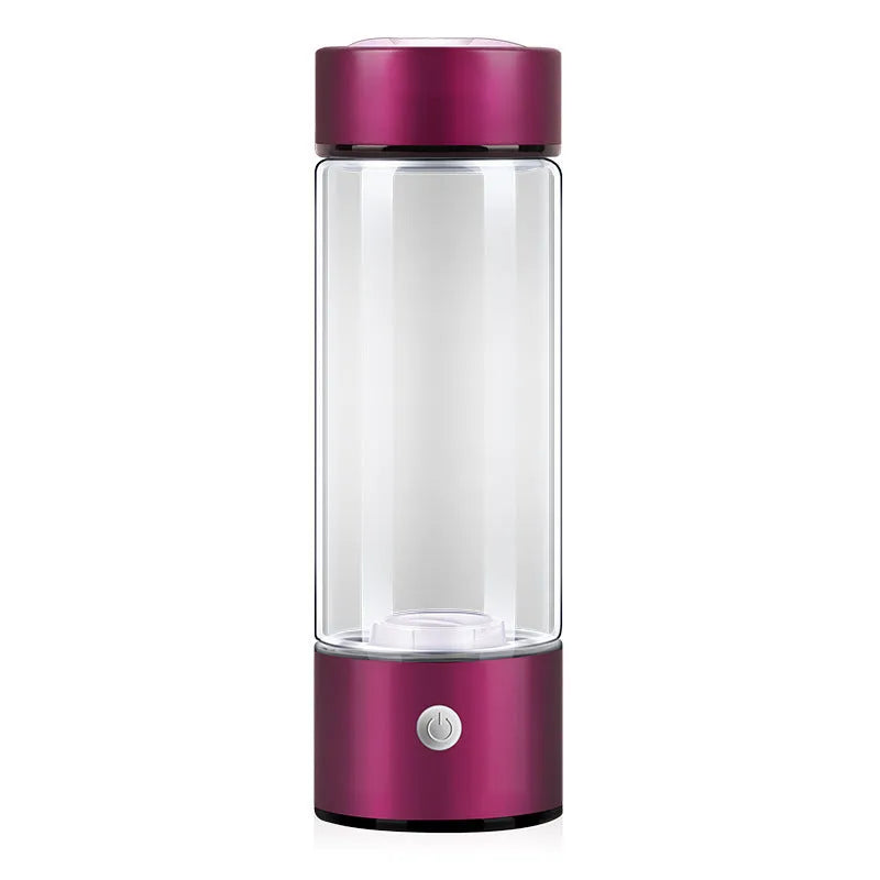 Silver hydrogen water bottle with borosilicate glass construction and electric hydrogen generator