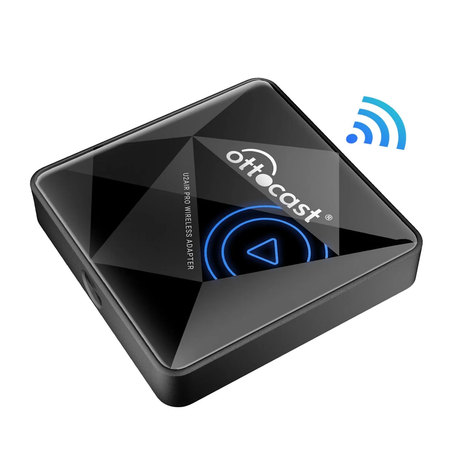 Black wireless car Bluetooth AIBOX with Type-C port on a compact rectangular body