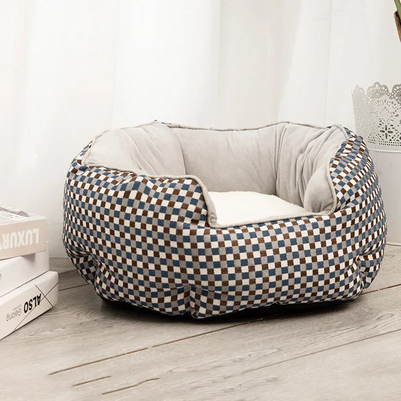 Blue octagonal pet sofa bed with removable mats for cats and small dogs