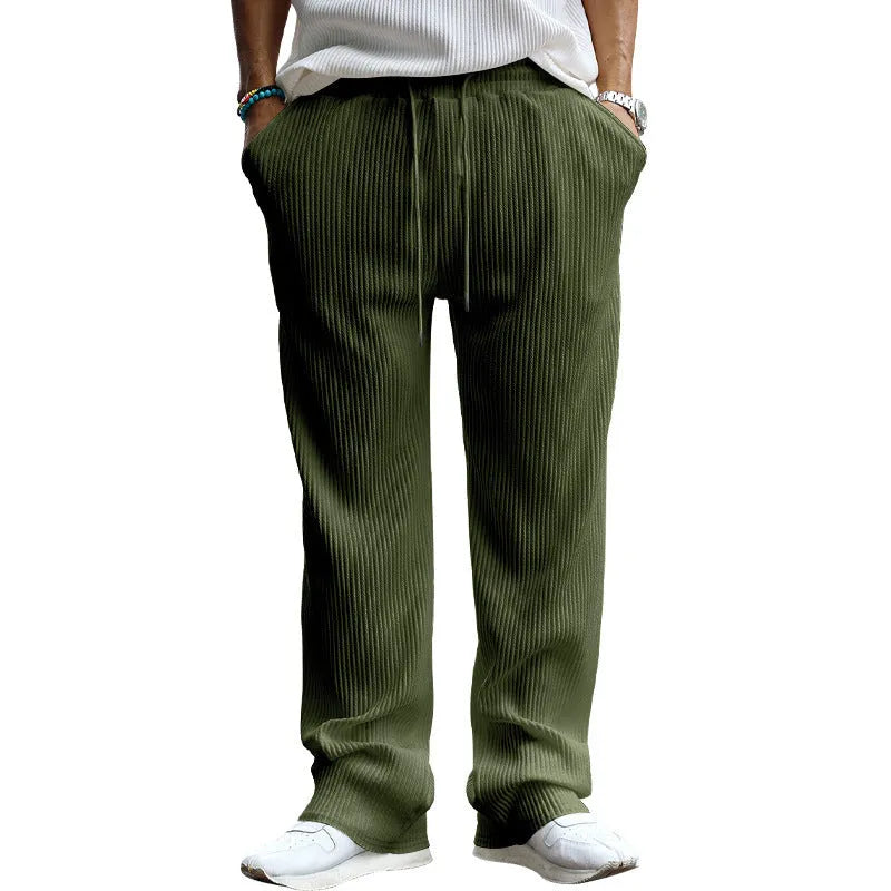 Men's loose-fit straight-leg casual trousers in a solid colour with a high waist.