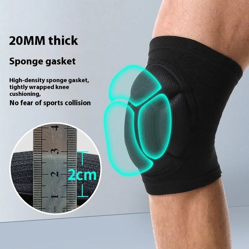 A pair of black free-size kneepads with thick sponge padding for sports like volleyball and dance.