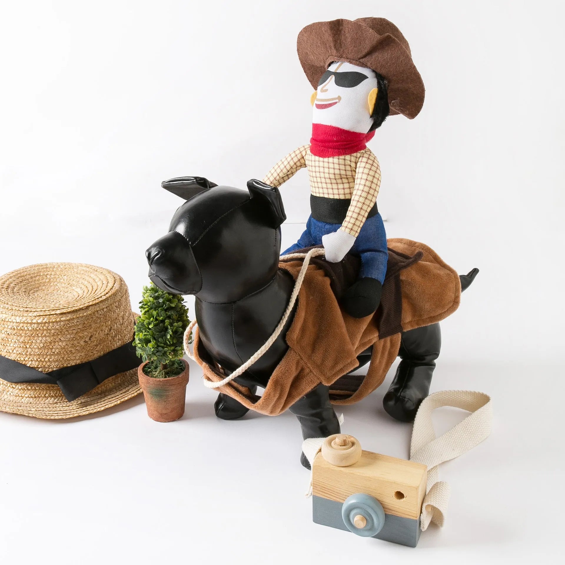 Western denim blue dog costume on a corgi, showing casual style and fit.