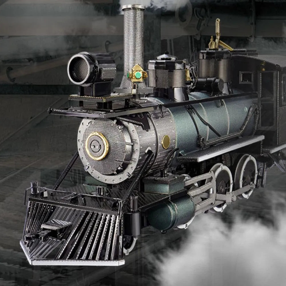 MG steam locomotive metal puzzle model in brass and stainless steel, 17x5x8cm, with colour printing