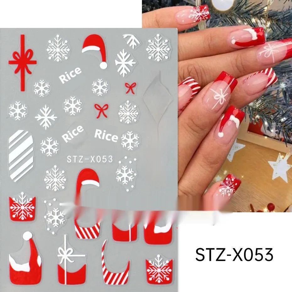 Black and silver striped nail art sticker sheet with cartoon French style patterns