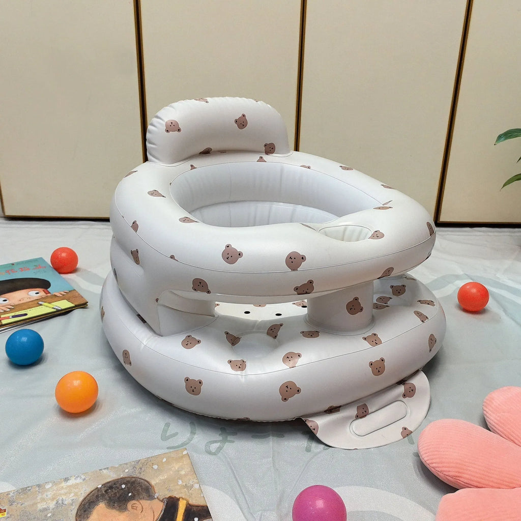 Inflatable baby dining chair and infant sofa in PVC, shown in Bear Base, Dinosaur Planet, or Love Rabbit design option