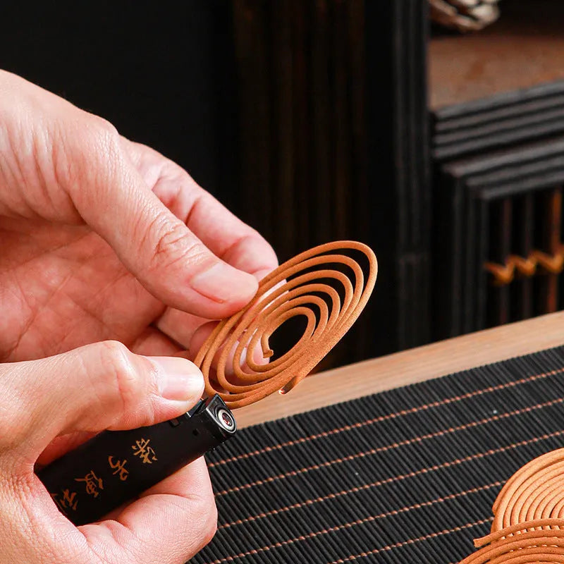40 small incense coils in sandalwood fragrance on a panxiang plate, half-handmade coils for household use