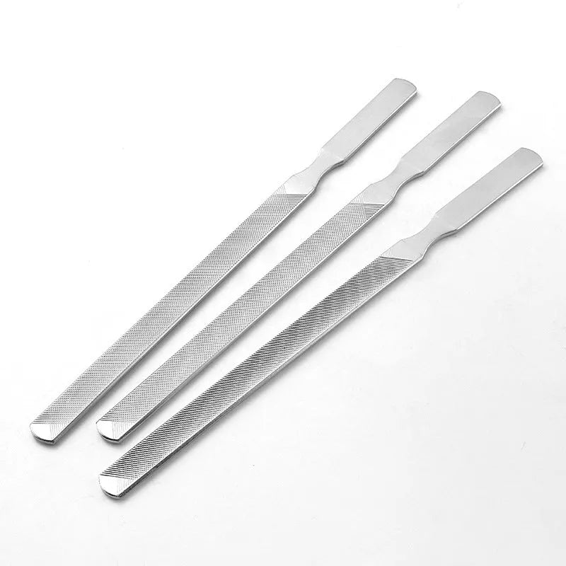 Gray stainless steel thickened nail file with coarse sand surface for manicure and pedicure