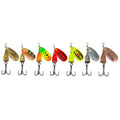 R composite rotating sequin copper bell metal fishing lure in seven metallic colour options.