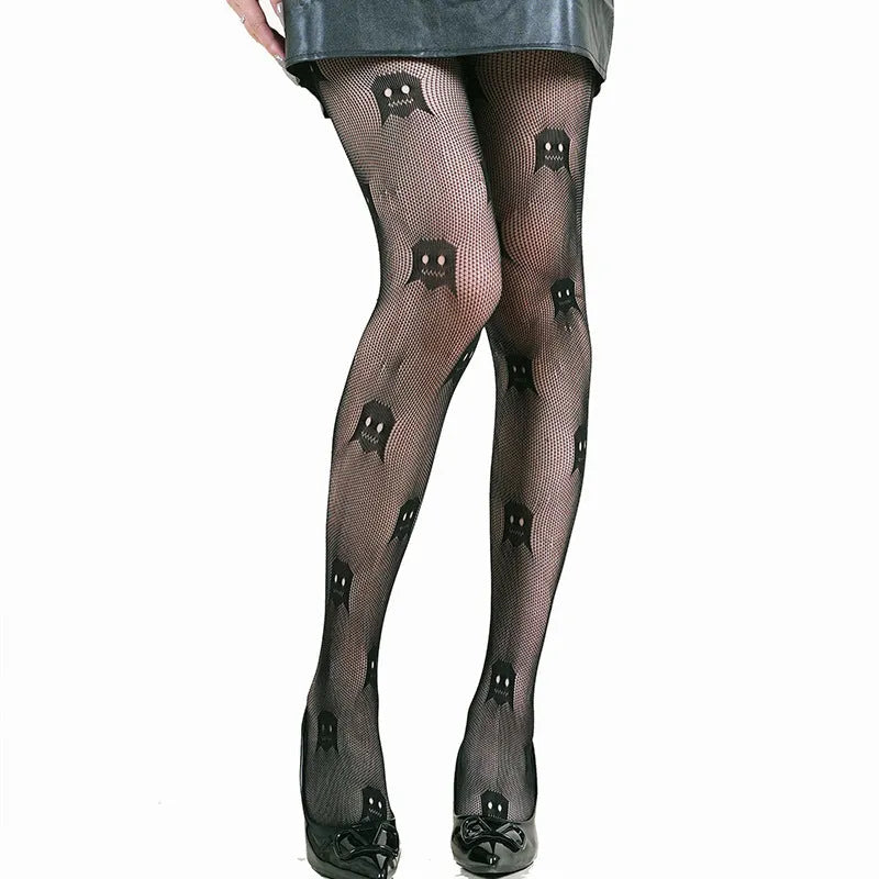 Halloween spider web leopard print fishnet stockings in free size nylon, anti-snagging women's hosiery