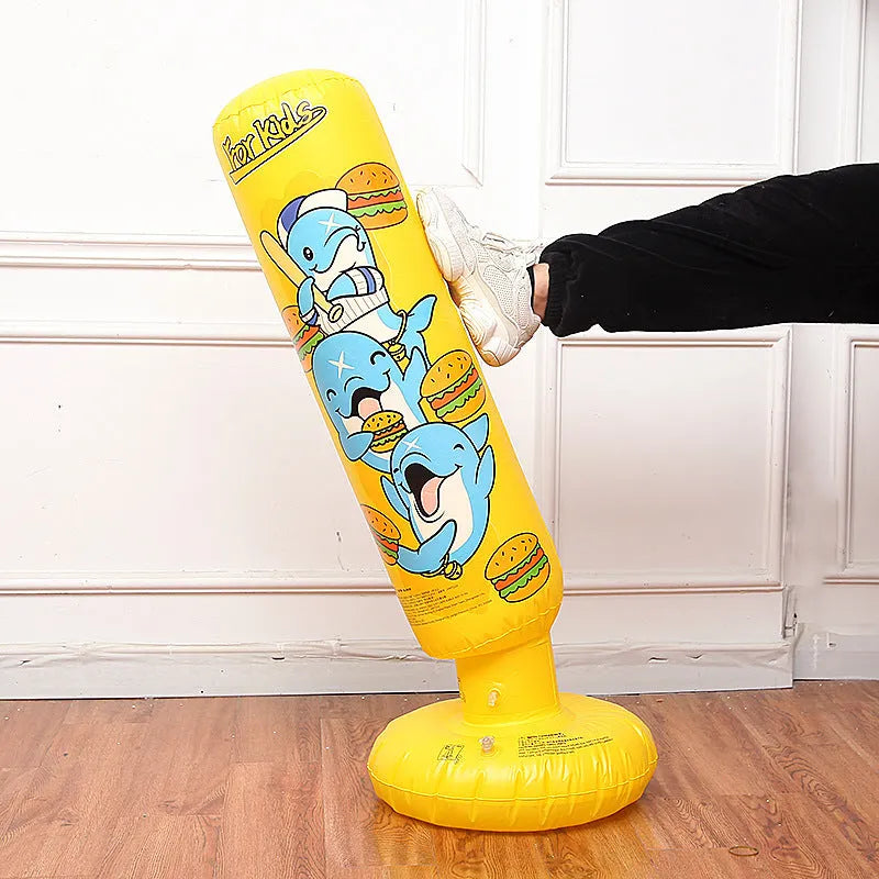 Yellow hamburger inflatable boxing column standing vertically at 120cm tall