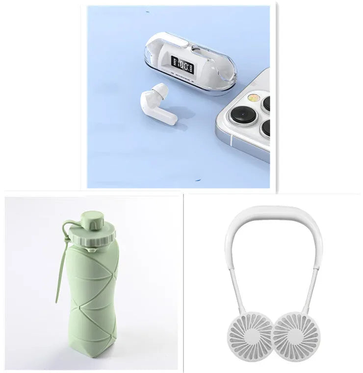 Air13 Pro fully transparent Bluetooth earphones with charging case in four colours: black, light green, pink, white