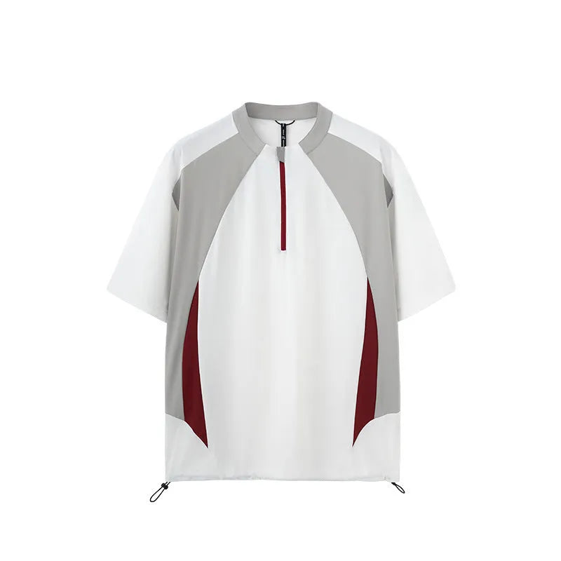 Men's lightweight polyester casual shirt in black and beige colours with stitching detail