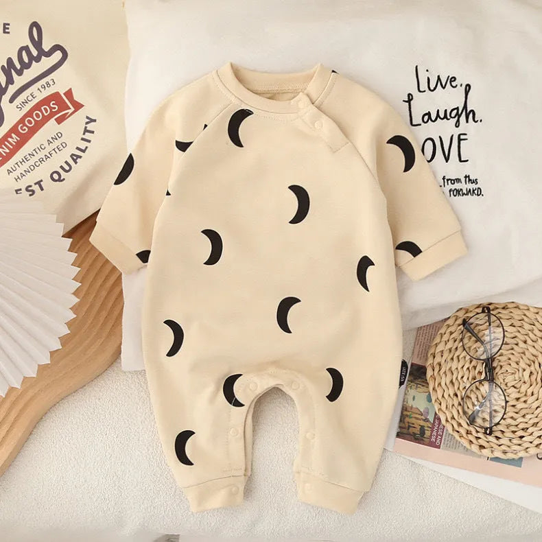 Cotton baby jumpsuit long sleeves long climbing style dark gray apricot 66cm to 90cm height spring autumn