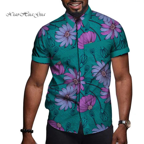African men cotton colourblock short sleeve top with lapel collar in available colours