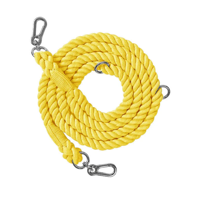 Woven rainbow double-ended dog lead with hand-held rope section in multiple colour options