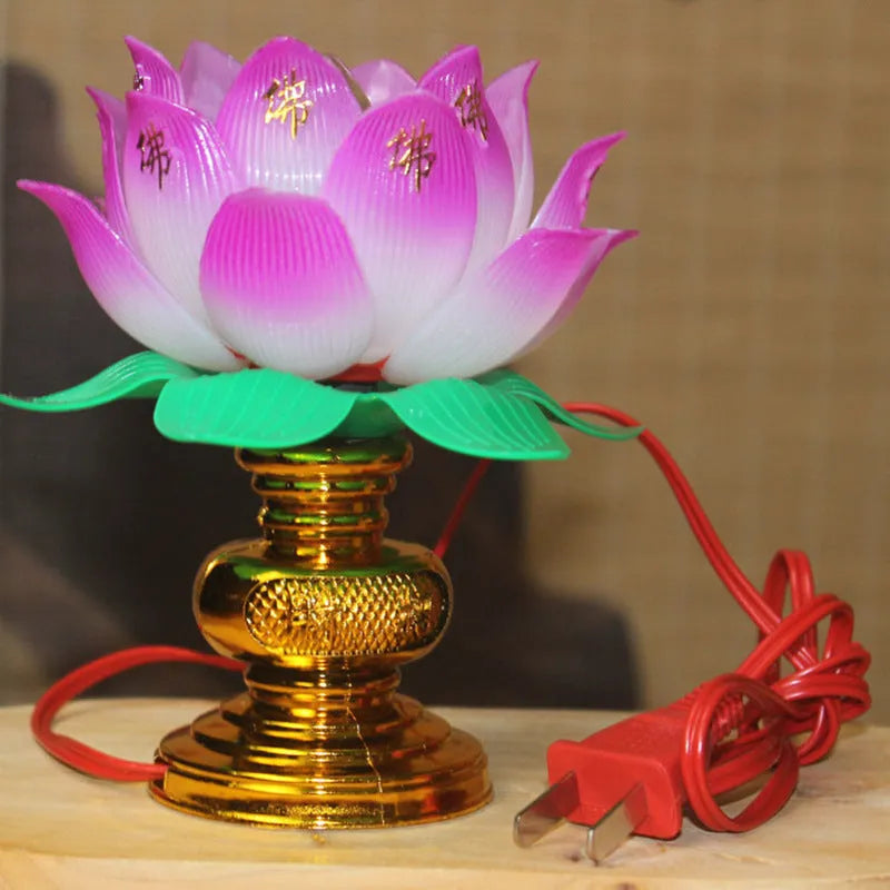 Buddha Light Lotus Lamp with colourful illumination and a US plug.