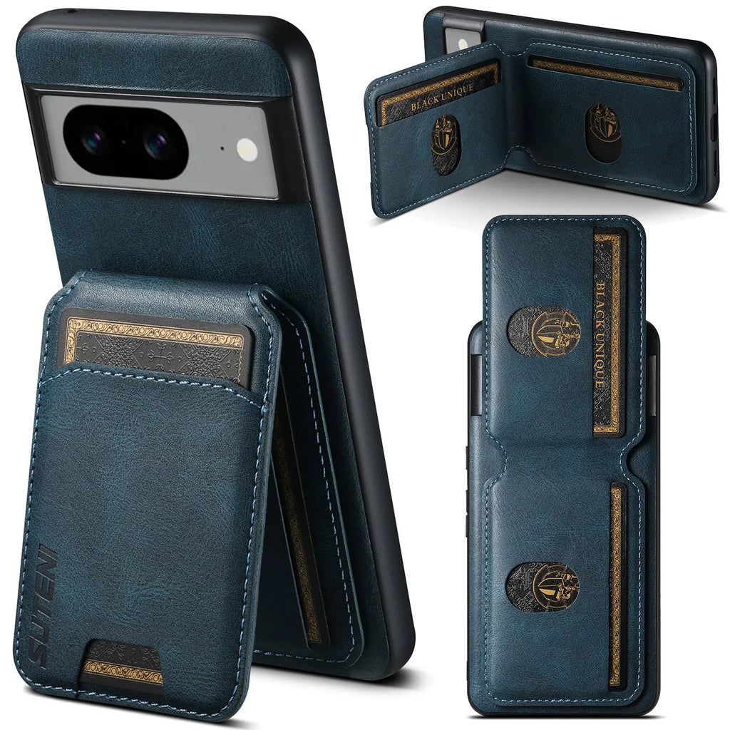 Black PU TPU back cover phone case with card slot and kickstand for Google Pixel 8