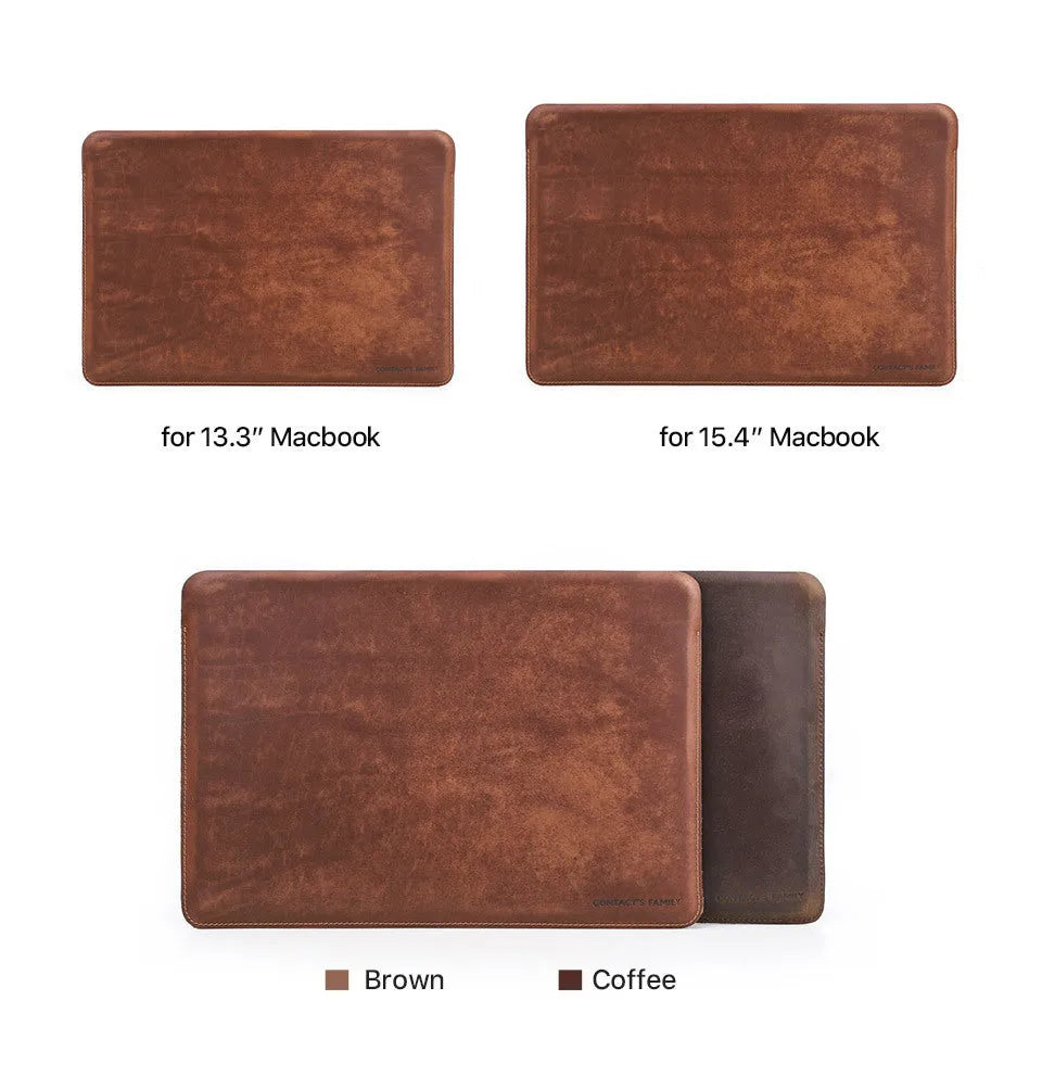 Brown Crazy Horse leather laptop bag for MacBook Pro 13.3, horizontal style