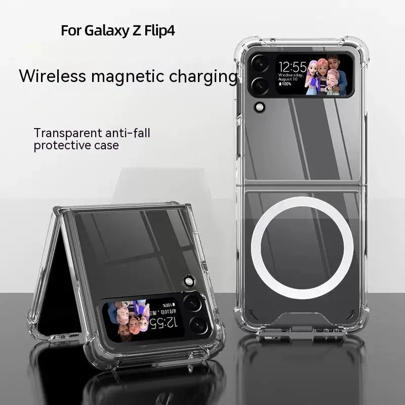Transparent TPU magnetic phone case for Samsung Z Flip 5 with four-corner drop-resistant design