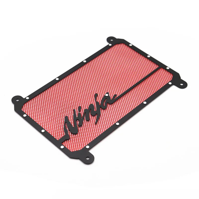 Kawasaki Z400 Ninja 400 black radiator mesh cover installed on motorcycle water tank