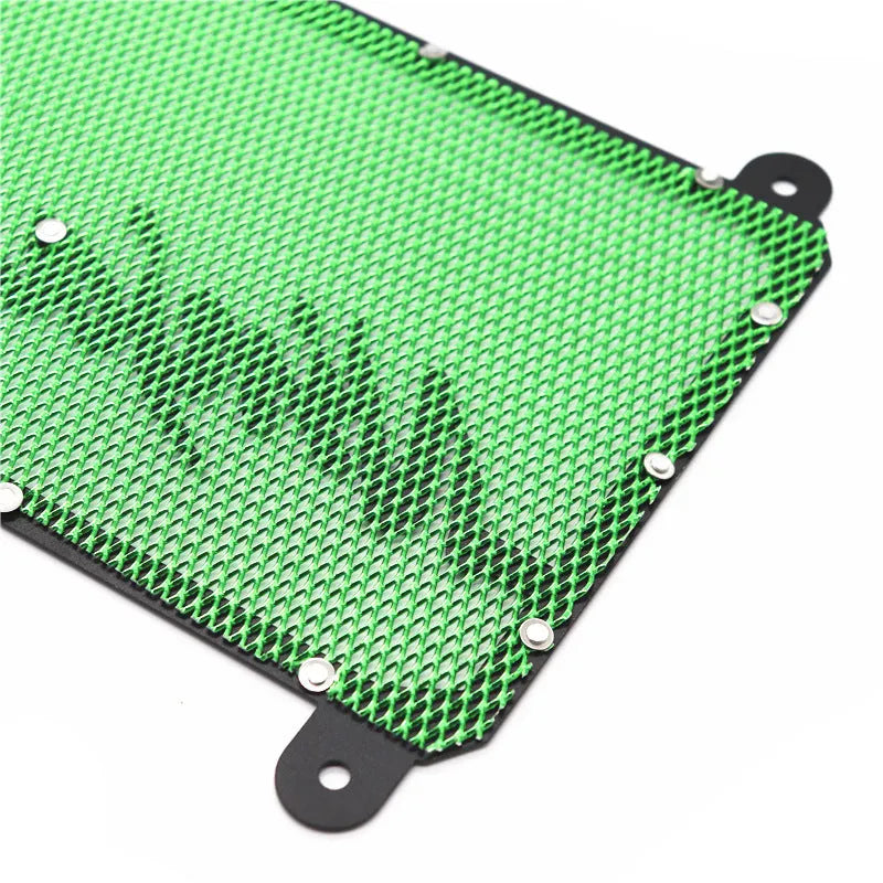 Kawasaki Z400 Ninja 400 black radiator mesh cover installed on motorcycle water tank