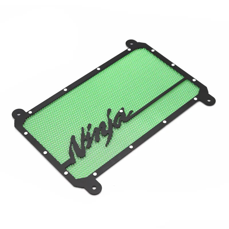Kawasaki Z400 Ninja 400 black radiator mesh cover installed on motorcycle water tank
