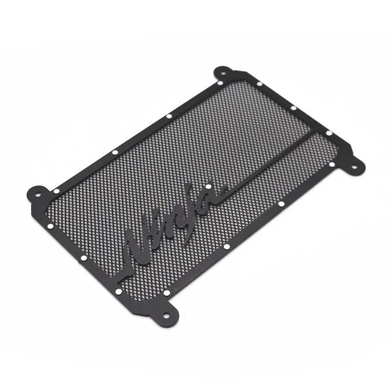 Kawasaki Z400 Ninja 400 black radiator mesh cover installed on motorcycle water tank