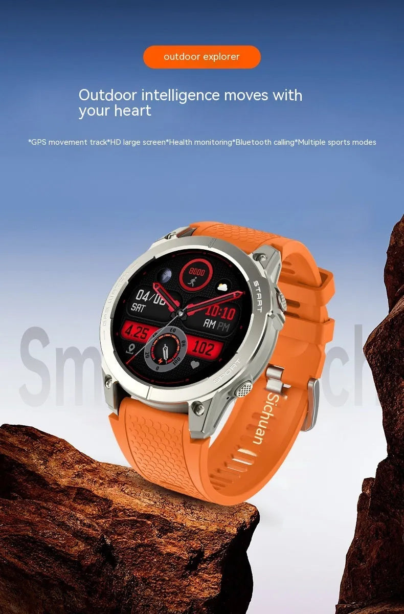 S53 Outdoor GPS Sports Call Smart Watch in black with 1.43-inch touch screen