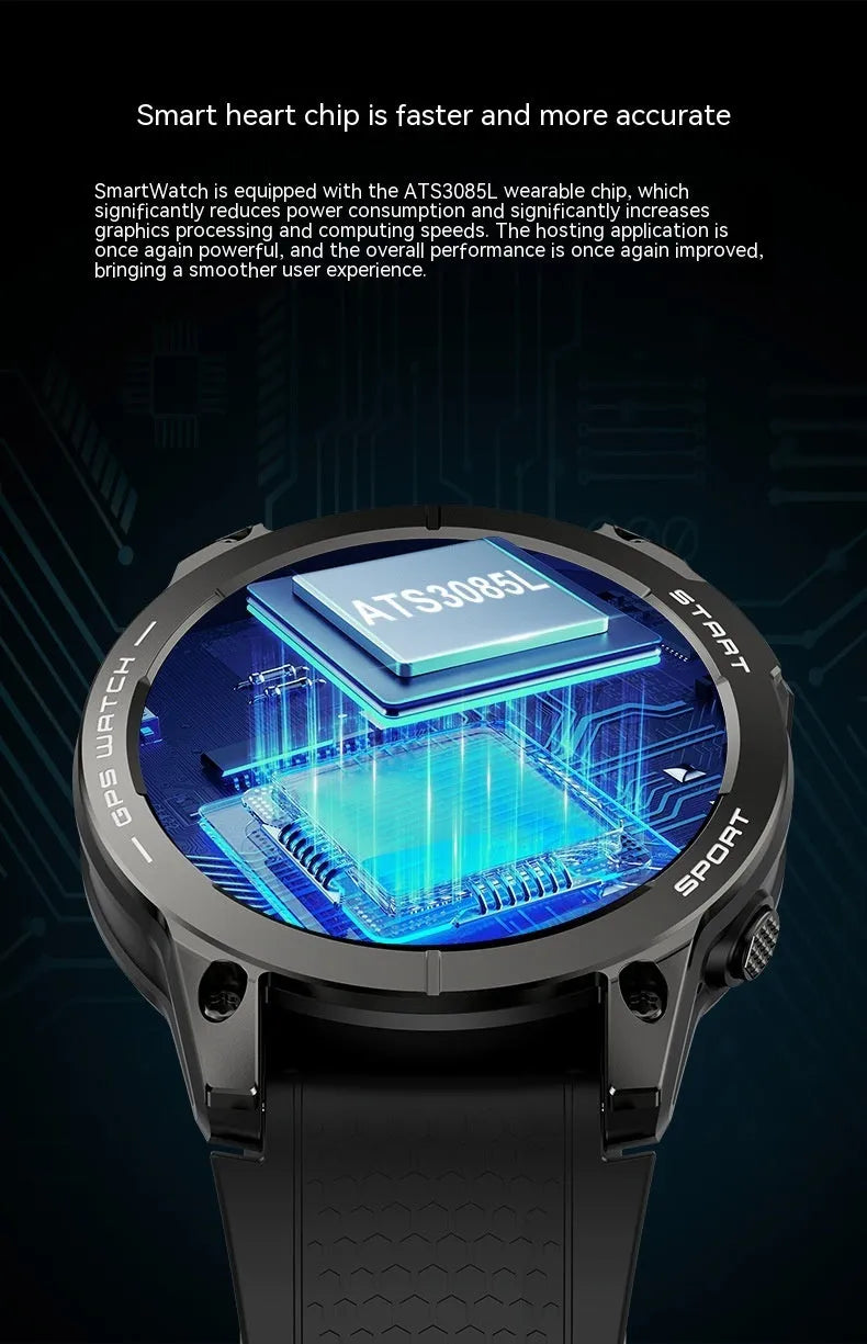 S53 Outdoor GPS Sports Call Smart Watch in black with 1.43-inch touch screen