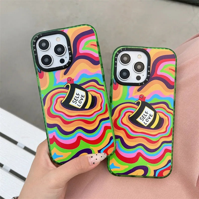 Green Love Yourself More glitter acrylic hard phone case for Apple iPhone models 11 to 15 Pro Max