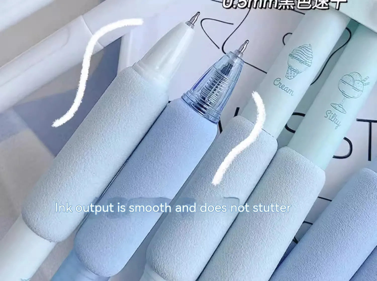 Four double-ended practice calligraphy pens with 0.5mm tips and fluorescent refills.