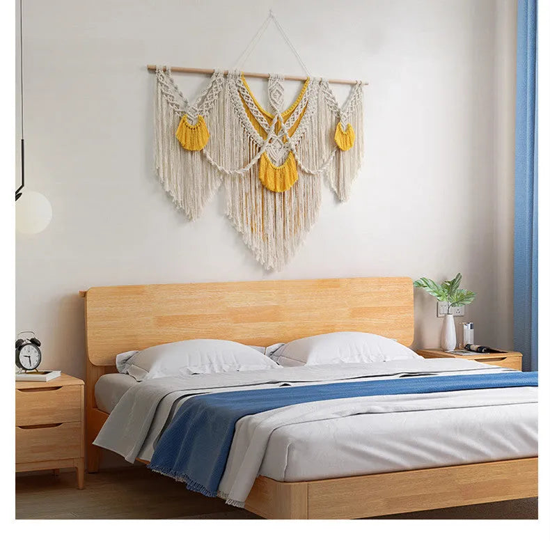 Handmade Nordic style cotton tapestry wall hanging creamy white 120x95cm rectangular