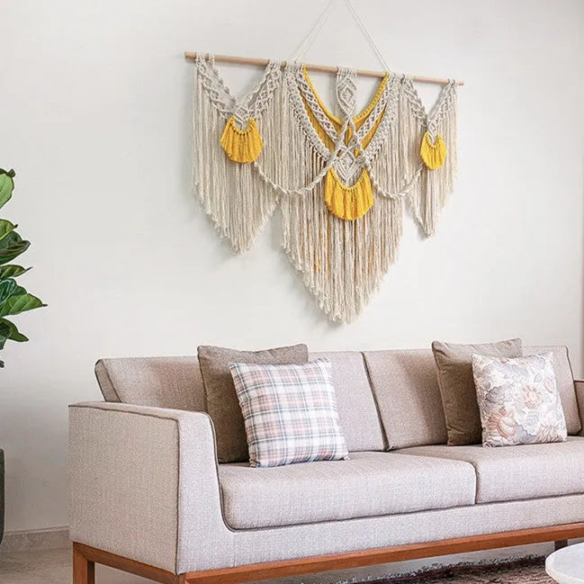 Handmade Nordic style cotton tapestry wall hanging creamy white 120x95cm rectangular