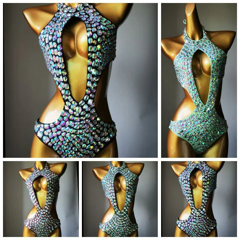 Women's one-piece mesh diamond bikini swimsuit in nylon fabric.
