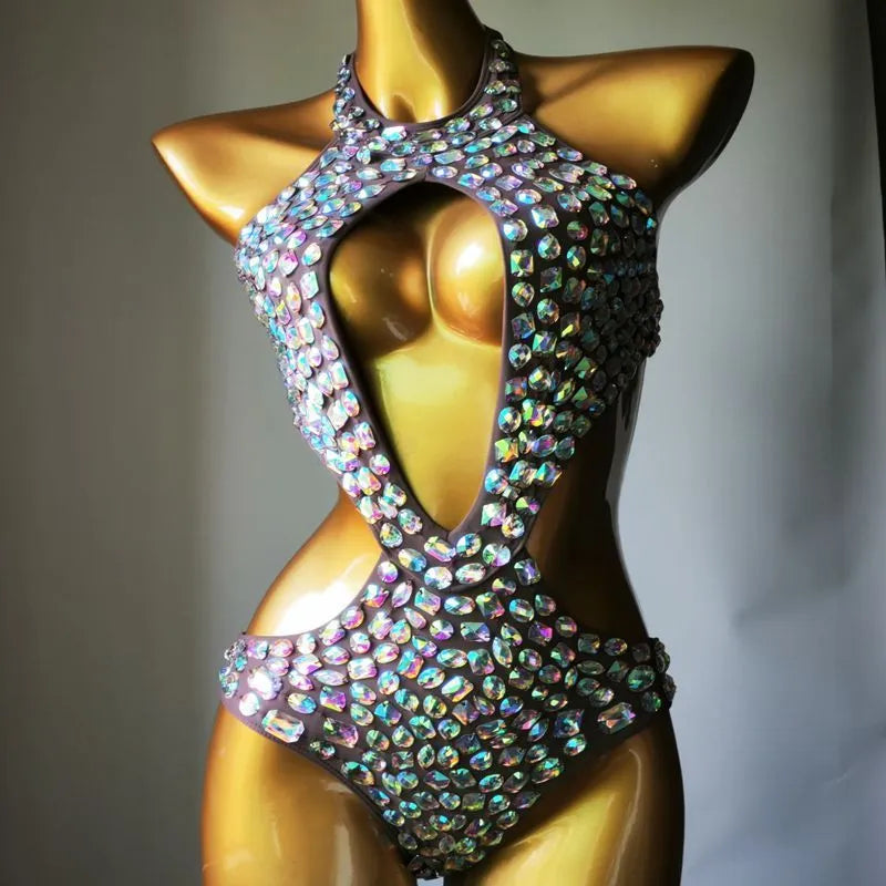 Women's one-piece mesh diamond bikini swimsuit in nylon fabric.
