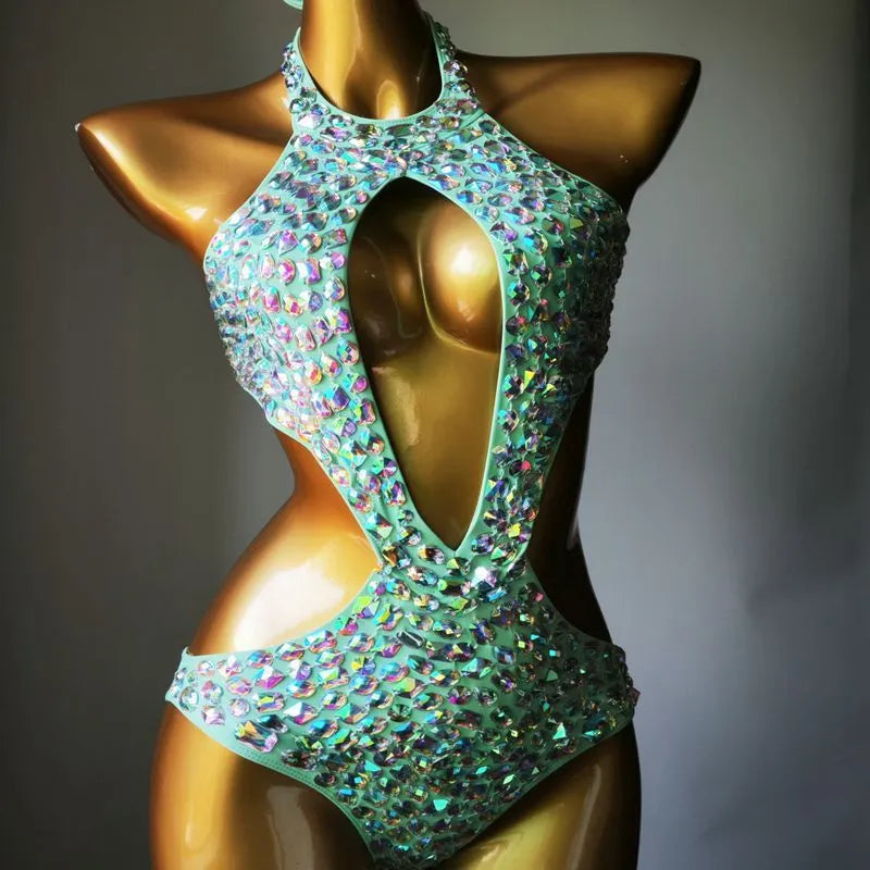 Women's one-piece mesh diamond bikini swimsuit in nylon fabric.