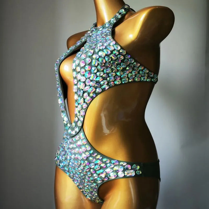 Women's one-piece mesh diamond bikini swimsuit in nylon fabric.